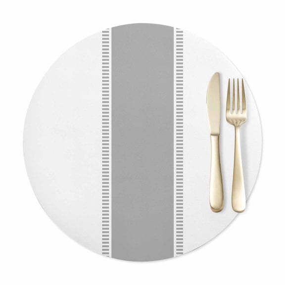 Round Placemats Set of 1, Gray Stripe Solid Color Faux Leather Placemat Waterproof Oil-Proof Wipeable Table Mats 12in, Simple Style Washable Place Mats for Kitchen Dining Table Party Outdoor