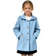 thumbnail image 3 of Girls Hooded Single Coat, Kids Solid Color Mid Length Button Down Trench Outerwear, Long Sleeve Warm Overcoat with Side Pockets for Fall Winter(Light Blue,6-7 Years), 3 of 6