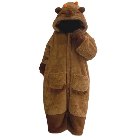 Jiibva Capybara Hooded Pajamas Winter Sleepwear Pockets Onesie Pajamas Christmas Party Homewear Sleepwear Jumpsuit