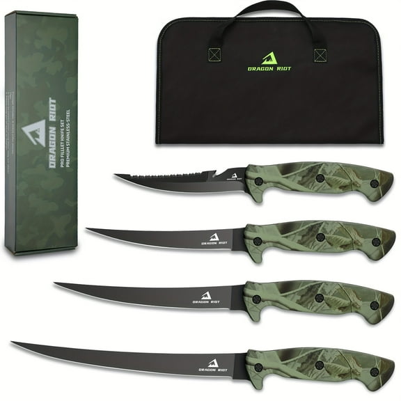 Fish Fillet Boning Knife Set - Ultra-Sharp German Stainless Steel, for Fresh/Saltwater, with Storage Bag & Sharpening Tool