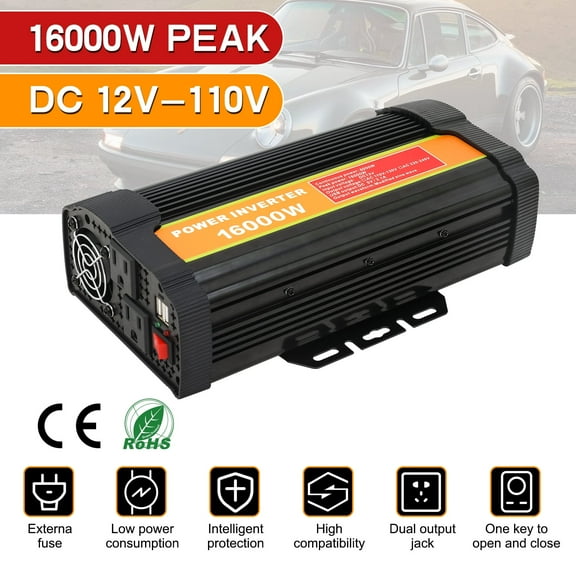 16000W Car Power Inverter DC 12V To AC 110V Pure Sine Wave Solar Converter LCD