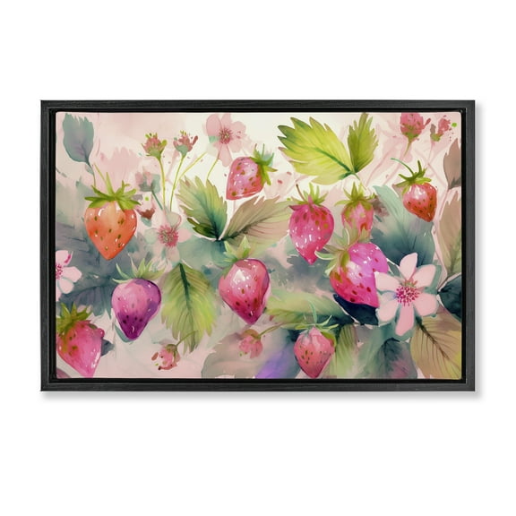 Stupell Industries Pink Strawberries & Bloom Food & Beverage Painting Black Floater Framed Canvas Art Print Wall Art, 25 x 17