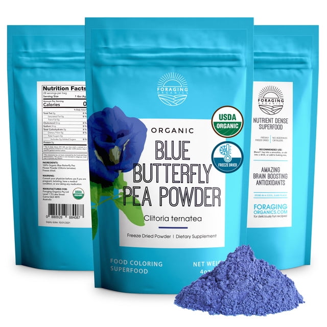 Foraging Organic Butterfly Pea Powder Flower (4 oz Large) Freeze Dried
