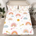 thumbnail image 2 of Homewish Dreamy Rainbow Kids Twin Sheet Sets, Kawaii Stars Cloud Sun Twin Fitted Sheet, Cute Princess Style Flat Sheet, Lightweight Room Decor, 3pcs, 2 of 7
