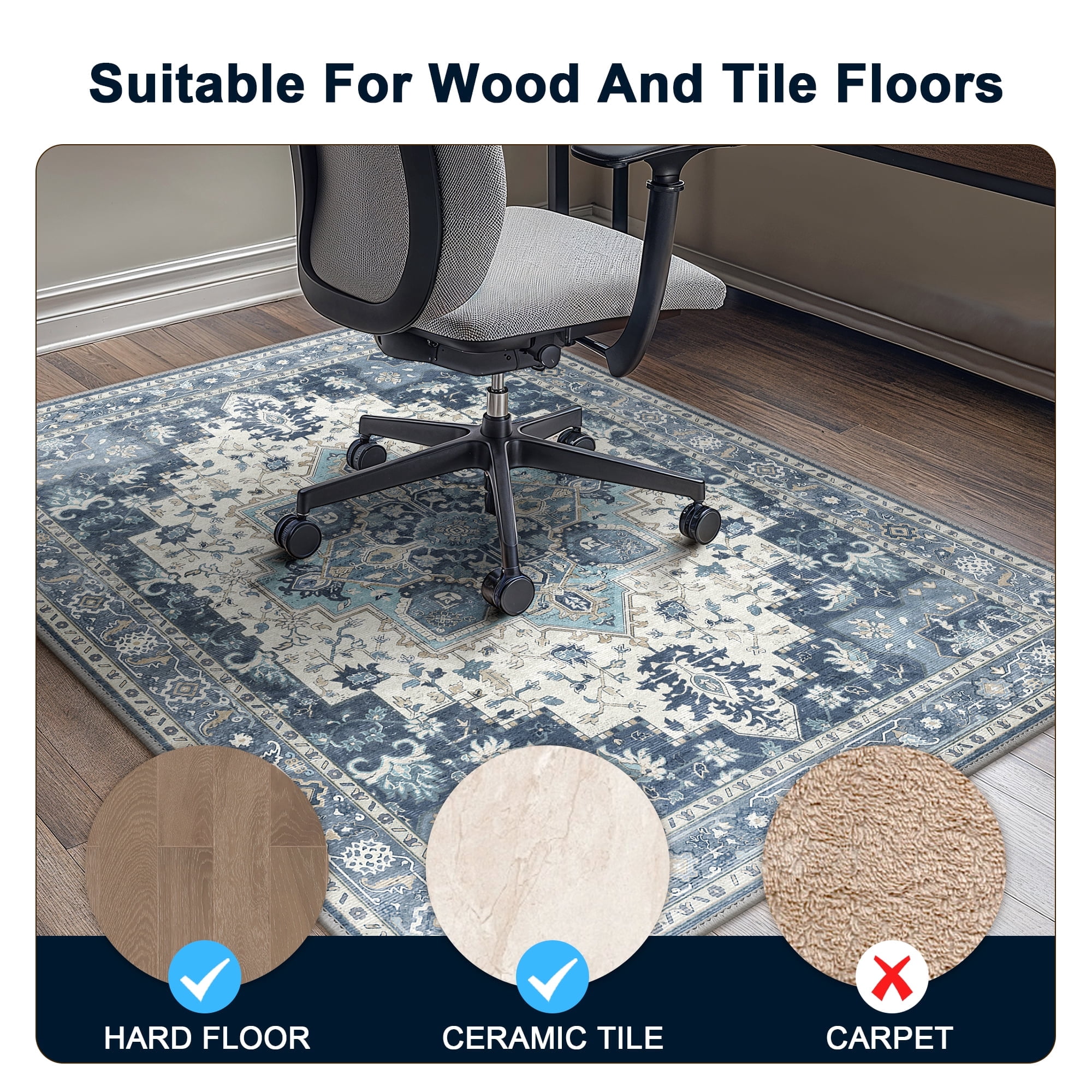 KUETH 36"X 48" Protective Flooring Office Chair Mat for Hardwood Floor and Tile Floor, Heavy Duty Desk Chair Mat for Carpets, Anti Slip Office Floor Mats for Rolling Chairs, Low Pile Under Desk Rug
