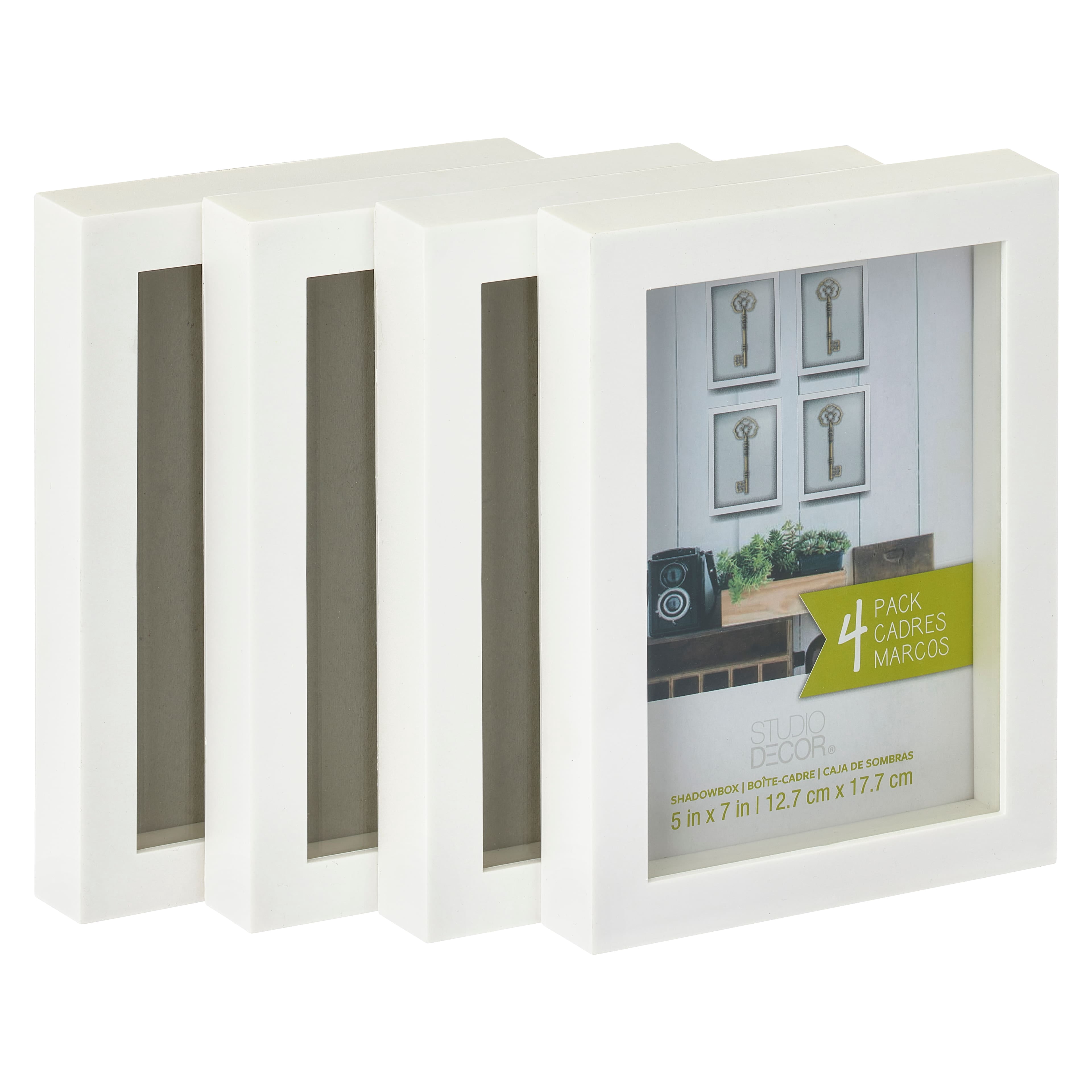 Studio Decor 5" x 7" White Shadow Box - Memory Box Display Case for Keepsakes, Mementos, and Memorabilia - 4-Pack