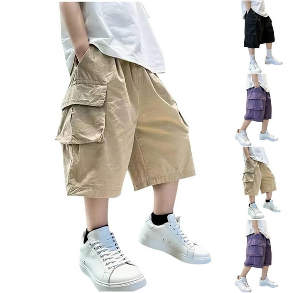 THDHVS Boys Athletic Shorts,Shorts for Boys,Teen Boys Baggy Shorts Wide Leg Knee Length Cargo Pockets Hip Hop Skateboard Jorts Summer Shorts for Kids Black 6-7 Years