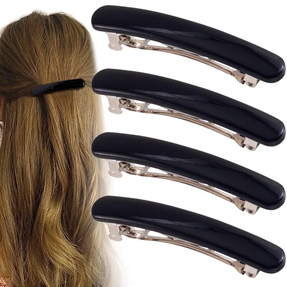 4 Pcs Barrettes for Women Thin Hair, 2.48 Inch Small Non Slip Hair Barrettes for Women Fine Hair, Metal Strong Hold French Barrette Hair Clips Accessories (Black)