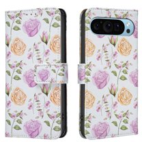 ELEHOLD Flip Wallet Phone Case For Google Pixel 9 Pro XL, Cute Butterfly Floral PU Leather Elegant Folio Design Card Slots, Kickstand  Magnetic ClosureShockproof Case Cover ,D