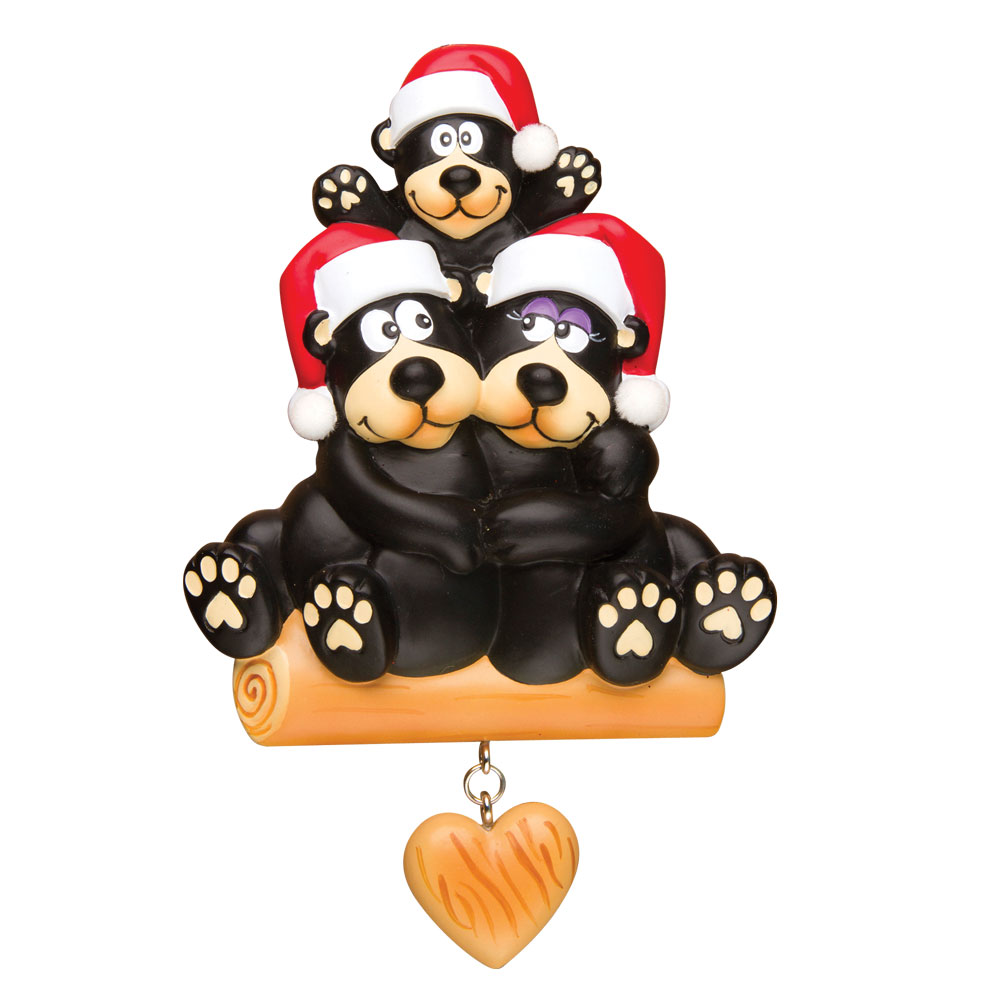 PERSONALIZED CHRISTMAS ORNAMENTSBLACK BEAR FAMILY OF 3