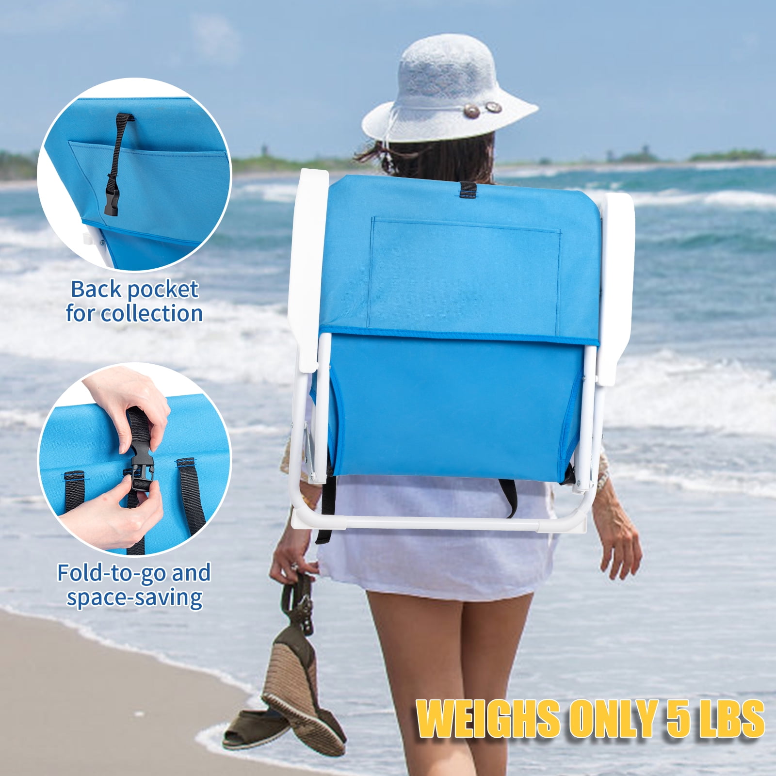 56*60*63cm Load-Bearing 100kg Blue Oxford Cloth White Iron Frame Beach Chair