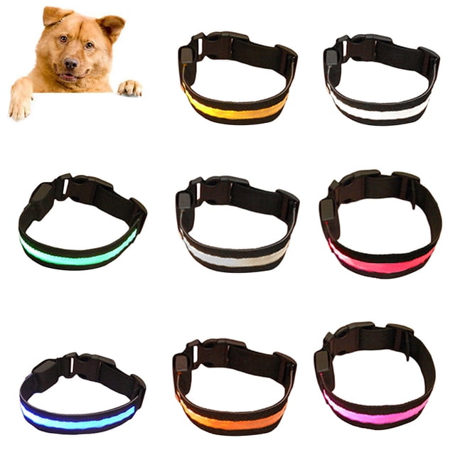 Flmtop Collier Phosphorescent en Nylon pour Chien Chiot, Lumière DEL, Doux, Sangle de Cou Ajustable, Rose