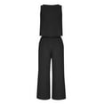 thumbnail image 4 of Dazajoo Women's 2 Piece Outfits Casual Square Neck Cotton Linen Tank Crop Top Wide Leg Pants 2024 Summer Dressy Trendy Baggy Solid Color Lounge Set Tracksuit for Women,Black,XL, 4 of 8