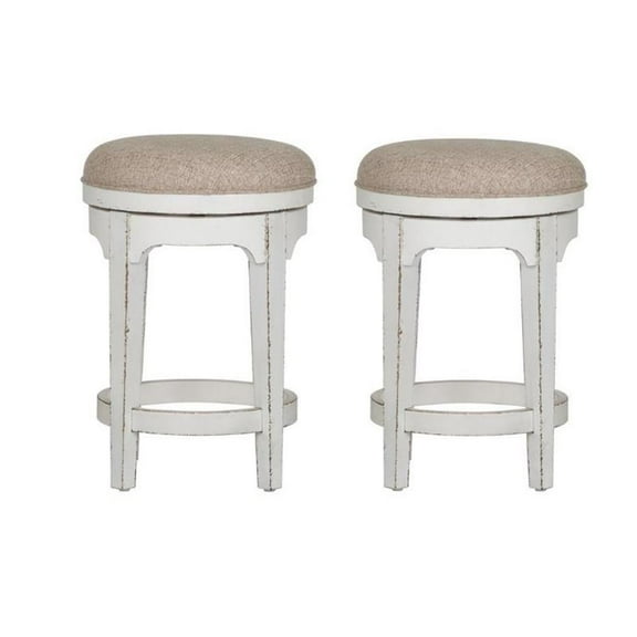 Home Square 2 Piece Magnolia Manor Console Swivel Stool Set in Antique White