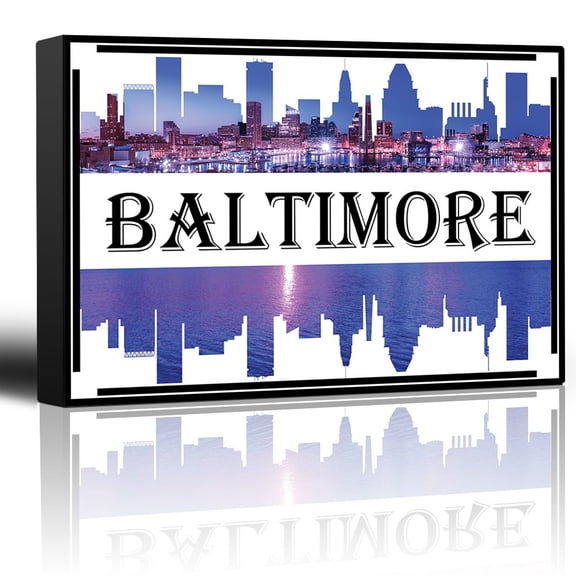 wall26 City Skyline Series - Baltimore - Colorful Urban Decor - Sunsets and Silhouettes famous buildings and landmarks - Canvas Art Home Decor - 32x48 inches