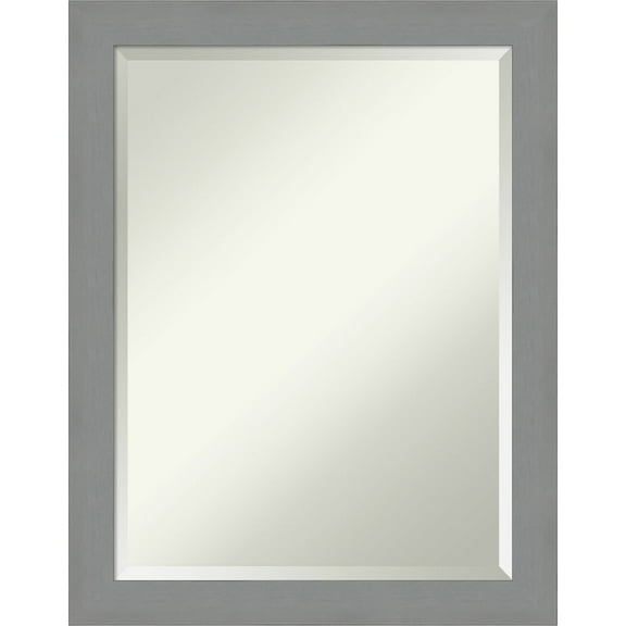 Brushed Nickel Beveled Wood Bathroom Wall Mirror