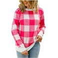 thumbnail image 2 of Jjayotai Checkered Oversized Sweaters for Women, Crew Neck Long Sleeve Sweater Shirt, Color Block Knit Pullover Tops Hot Pink M, 2 of 9