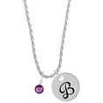 thumbnail image 1 of Delight Jewelry Crystal Purple Channel Drop Silvertone Script Initial Disc - B - Charm Necklace, 20"+3", 1 of 4