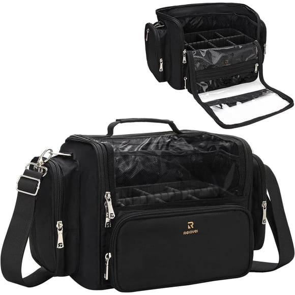 Bolsa de brochas de maquillaje NAONAYA transparente con tapa negra impermeable