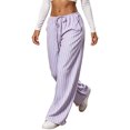 thumbnail image 4 of Fengqque Women's Drawstring Striped Wide Leg Pants Breathable Loose Fit Casual Trousers Elastic Waist Flowy Printed Pants with Side Pockets, 4 of 4