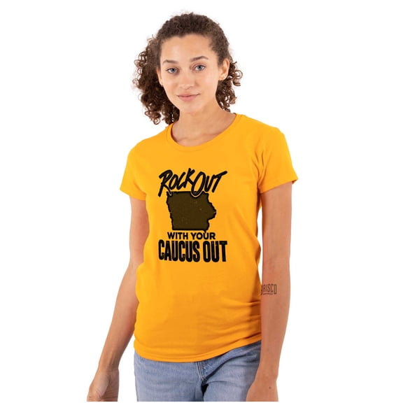 Iowa Shape Rock Out Caucus Funny Women's T Shirt Ladies Tee Brisco Brands 2X