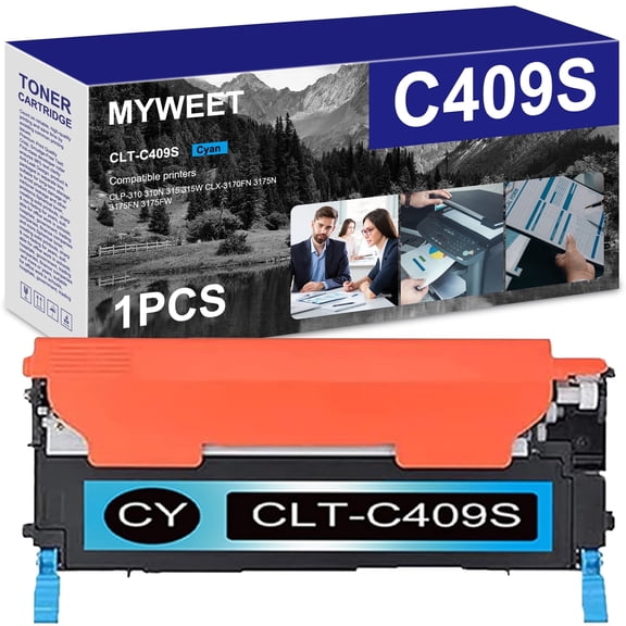 CLT-C409S Cyan Toner Cartridge High Yield Compatible for Samsung CLT-409S Work with CLP-310 310N 315 315W CLX-3170FN 3175N 3175FN 3175FW Printer (1 Pack)