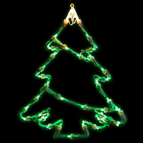 Northlight Lighted Christmas Tree Window Silhouette Decoration - 15" - Green and Yellow Lights