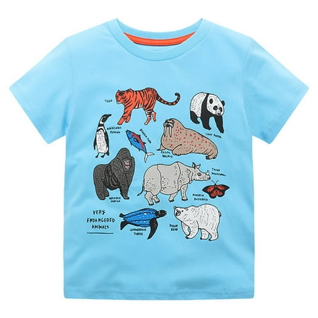 

Toddler T-shirts Boys Children s Shortsleeve Tees Fashion Cartoon Dangrous Animals Printing Baby Cotton T-shirts 12M-8T