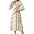 thumbnail image 3 of Women Polka Dots Front Tie Dress Elastic Waist Ruched Flowy Hem Long Sleeve A-Line Midi Wedding Party Dresses White XL, 3 of 9