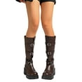 thumbnail image 4 of PiGOGI Multi-Buckle Long Boots for Women Fall Winter Thick Heel Warm Stylish Fashion Knee High Boots Brown 43, 4 of 6
