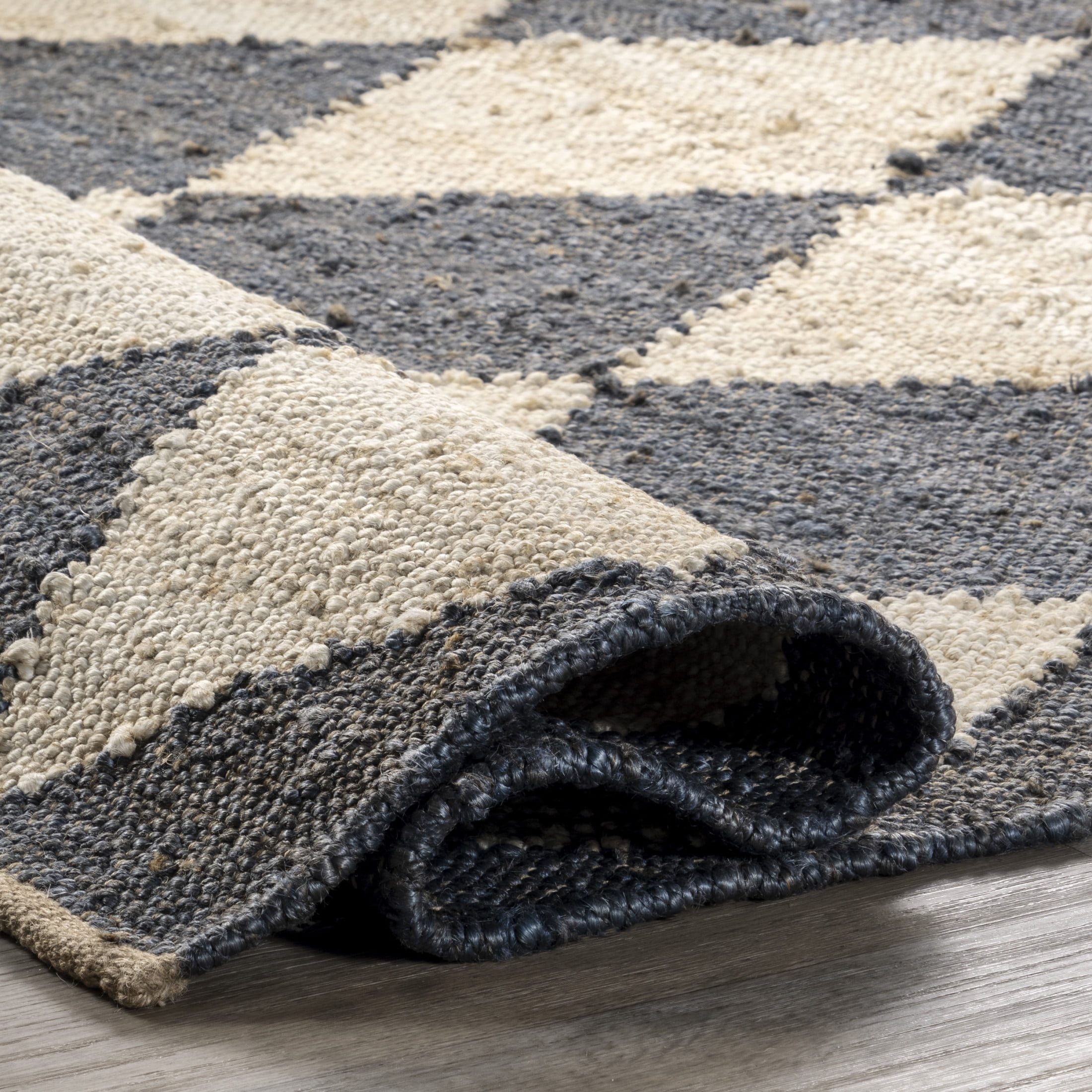 Rugs USA Louie Diamond Checkerboard Jute Area Rug, 5' x 8', Maxwelle Charcoal
