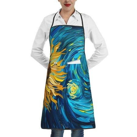 

Matuu Starry Sunflower Dreamscape for Adjustable Cooking Aprons for Women with Pockets Kitchen Aprons for Men Water and Oil Resistant