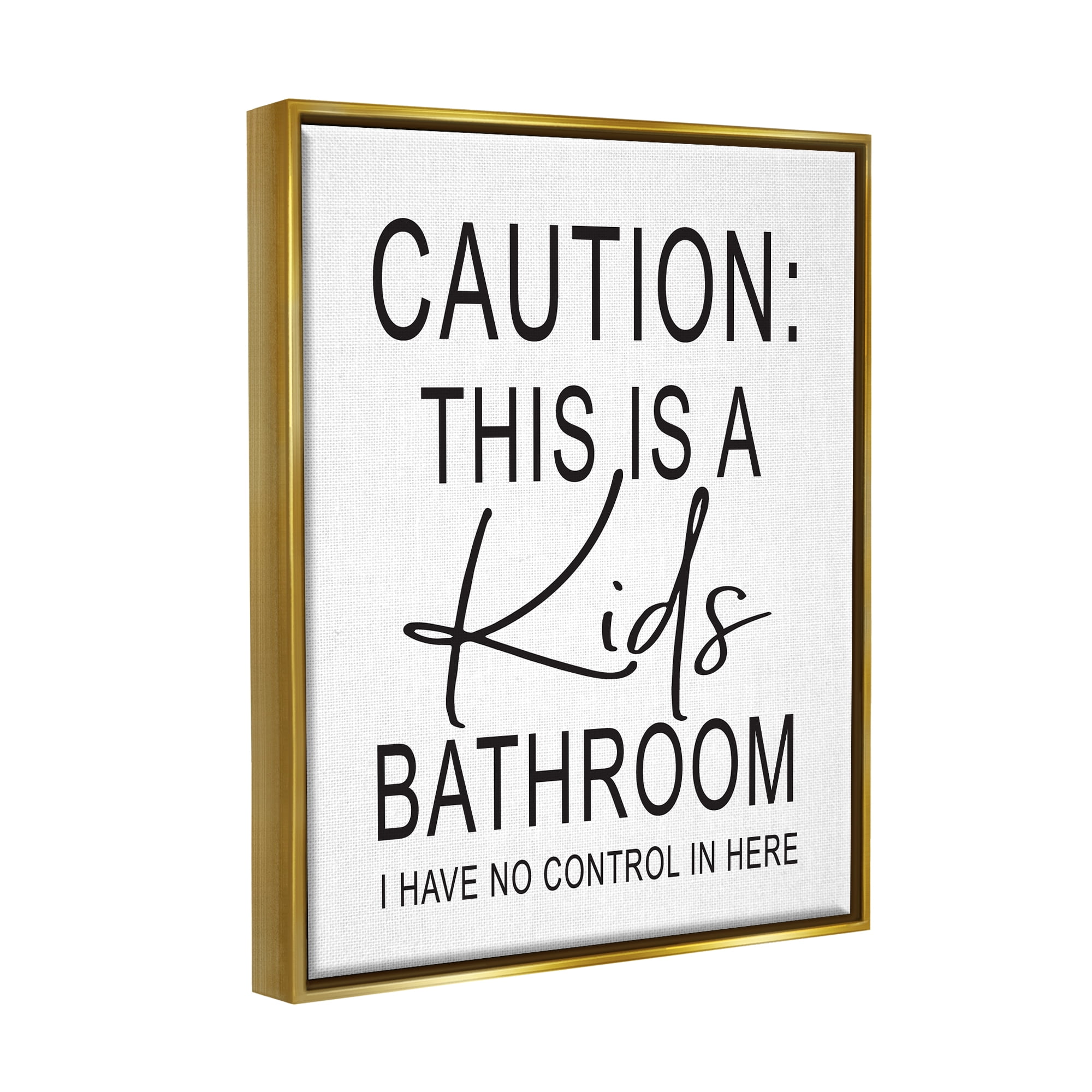 Stupell Industries Kids Bathroom No Control Casual Bathroom Sign Graphic Art Metallic Gold Floating Framed Canvas Print Wall Art, Design by Lettered and Lined