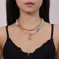 thumbnail image 5 of Layered Choker Multicolor, Beaded Heart Pendant Necklace, Gold, 5 of 5