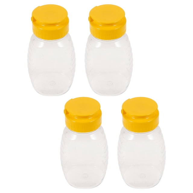 BESTYASH 4Pcs Small Honey Jars Transparent Plastic Squeeze Bottles with Lids for Clean Honey Storage