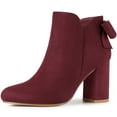 thumbnail image 1 of Unique Bargains Women's Round Toe Bow Decor Chunky Heel Ankle Boots, 1 of 7