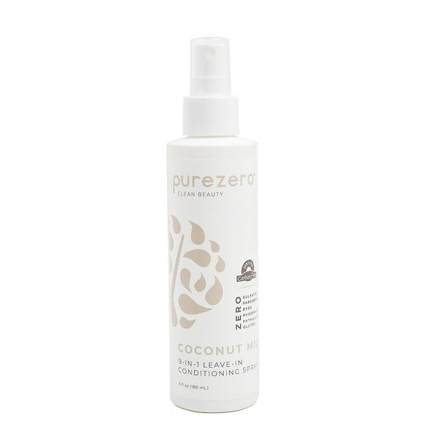 Purezero 9 en 1 Acondicionador sin enjuague Spray 6 oz - Tratamiento capilar multiacción para desenredar la humedad Control del encrespamiento Protección contra el calor y brillo