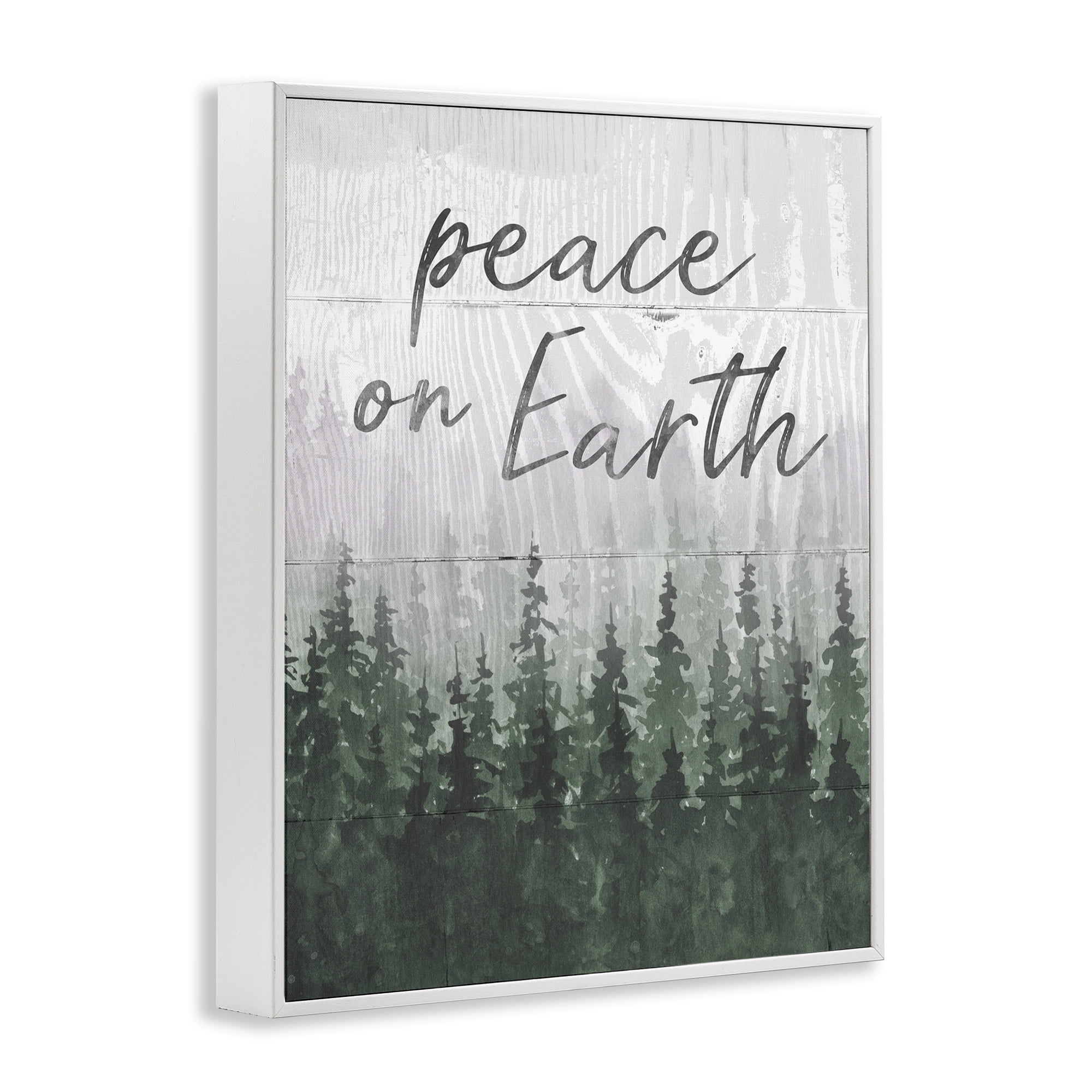 Stupell Industries Rustic Peace on Earth Holiday Painting White Framed Art Prints Wall Art, 11 x 14