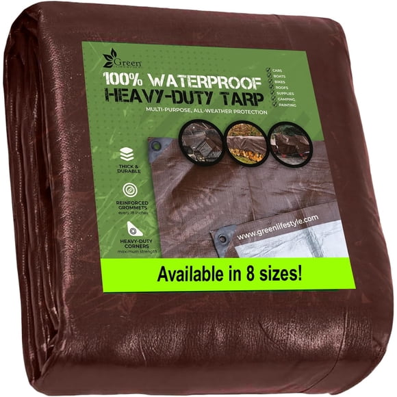 Tent Footprints Tarp Cover Brown/Silver Heavy Duty Thick Material Water Proof Tear Proof UV Resistant Reinforced Edges for Camping Boat Tent RV or Pool Cover 16x20