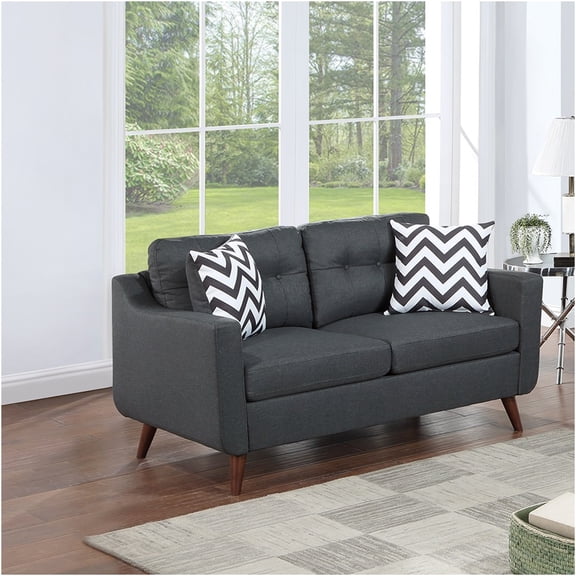 JERFIT Modern 2-Piece Loveseat Sofa Set with Tufted Back and Throw Pillows, Black Linen Blend Fabric Upholstery for Living Room