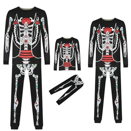 

Odeerbi Clearance Pajamas Matching Outfits For Family Round-Neck Long Sleeve Festival Skull Printing Set Women
