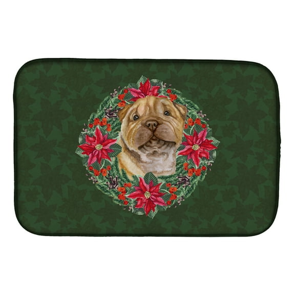 Shar Pei Puppy Poinsetta Wreath Dish Drying Mat