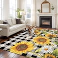 thumbnail image 2 of 5'x8' Area Rugs, Sunflowers Indoor Outdoor Area Rug for Living Room Bedroom, Yellow Flowers Butterfly Farmhouse Black Plaid Washable Bathroom Rugs Kitchen Floor Carpet Mats Home Decor Aesthetic, 2 of 8
