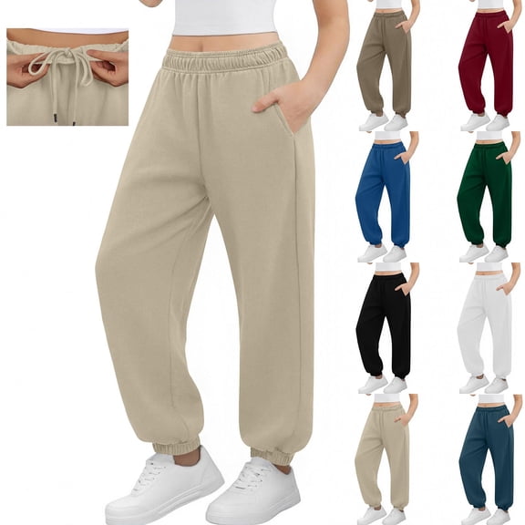 NAISIBABY Boys Girls Sweatpants Size 12, Drawstring with Pockets Tapered Leg Loose Casual Jogger Pants Beige (3-14T)