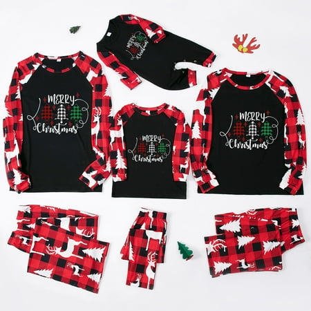 

2 Piece Outfits Christmas Pajamas for Family Classical Red Plaid Print Jammies Sets Holiday Xmas PJS Sleepwear