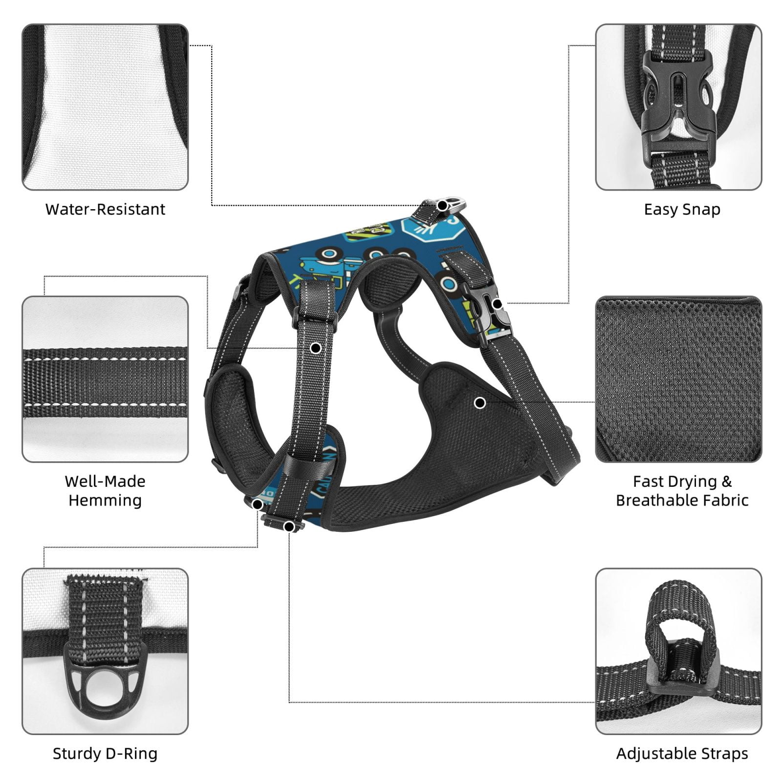 Fuzoiu Machinery Road Construction Print Reflective Dog Harness,Adjustable, Breathable Pet Vest,Dog Harness No Pull,No Choke Pet Vest for Small, Medium, and Large Dogs-Small