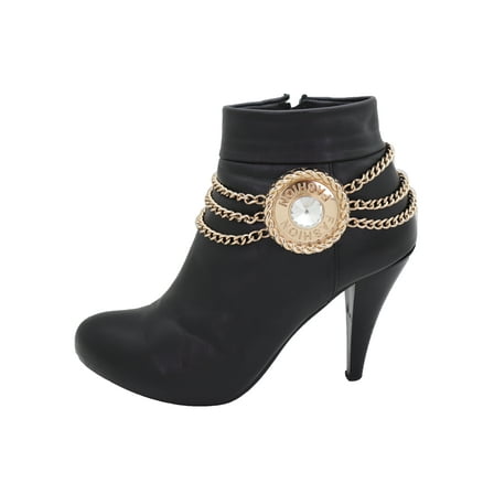 Women Gold Metal Chain Boot Bracelet Shoe Anklet Fashion Round Charm