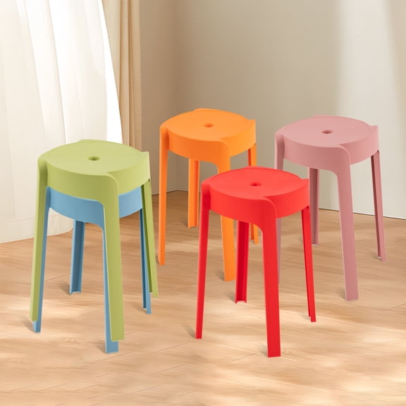 Dwellnix Plastic Stackable Stool for Kids, 12.2" Ergonomic Seat, Durable Design for Home, Office, and Classroom Use – Set of 4
