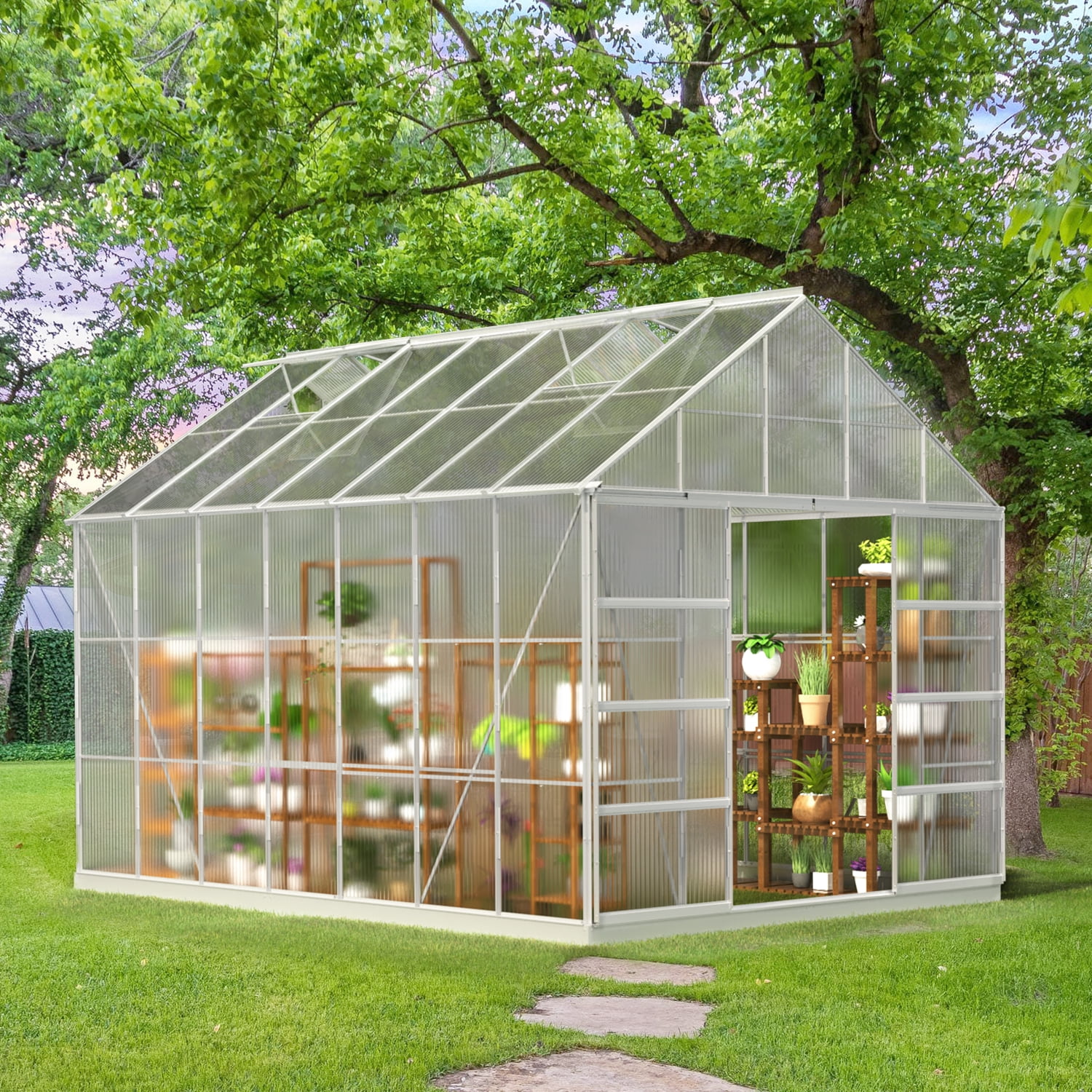 10' x 14' Walkin Hobby Greenhouse, Outdoor Sliver Aluminum
