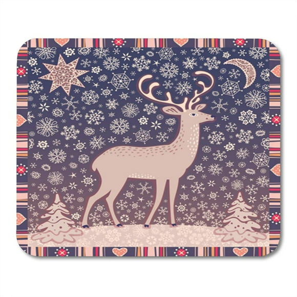 NUDECOR Christmas Deer Xmas Tree Star Moon and Snowflakes Mousepad Mouse Pad Mouse Mat 9x10 inch